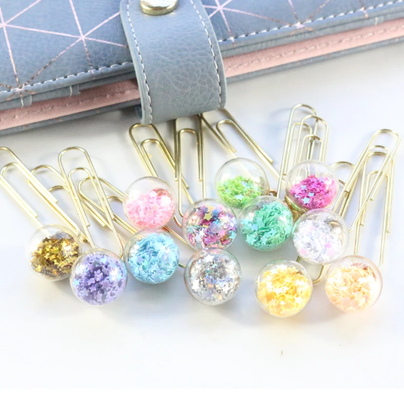 Domikee cute creative sequins metal office school paper clips bookmark fine student memo clips set stationery supplies