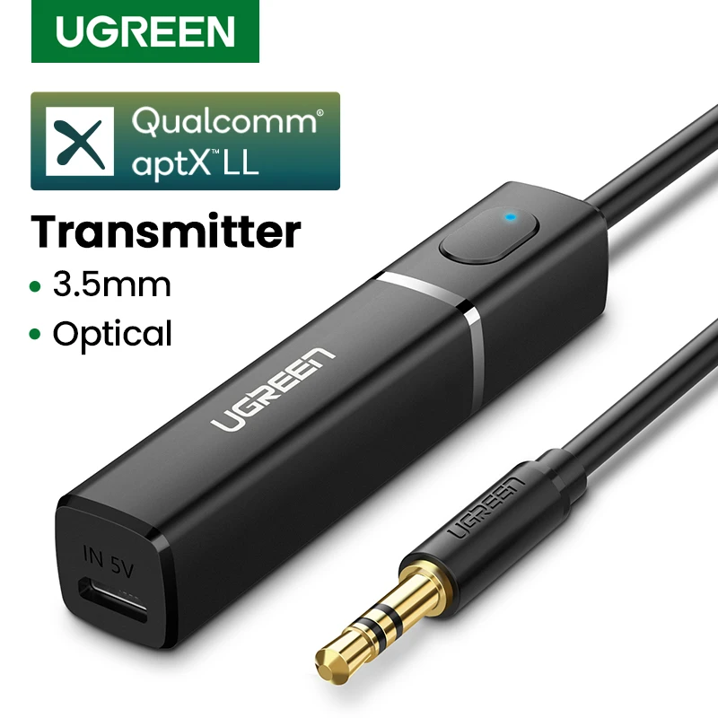 UGREEN Bluetooth Transmitter 5.0 Wireless Audio Music APTX LL Low Latency 3.5mm Aux Jack Digital Optical For Headphone Adapter