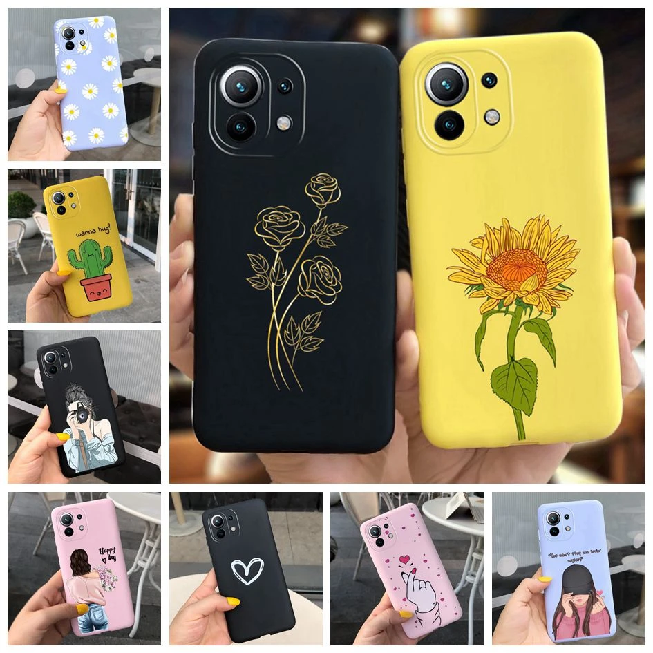 For Xiaomi Mi 11 Lite Case Sunflower Silicone Soft Matte Back Protection Cover For Xiaomi Mi11 Lite 5G Phone Cases Bag 6.55 inch