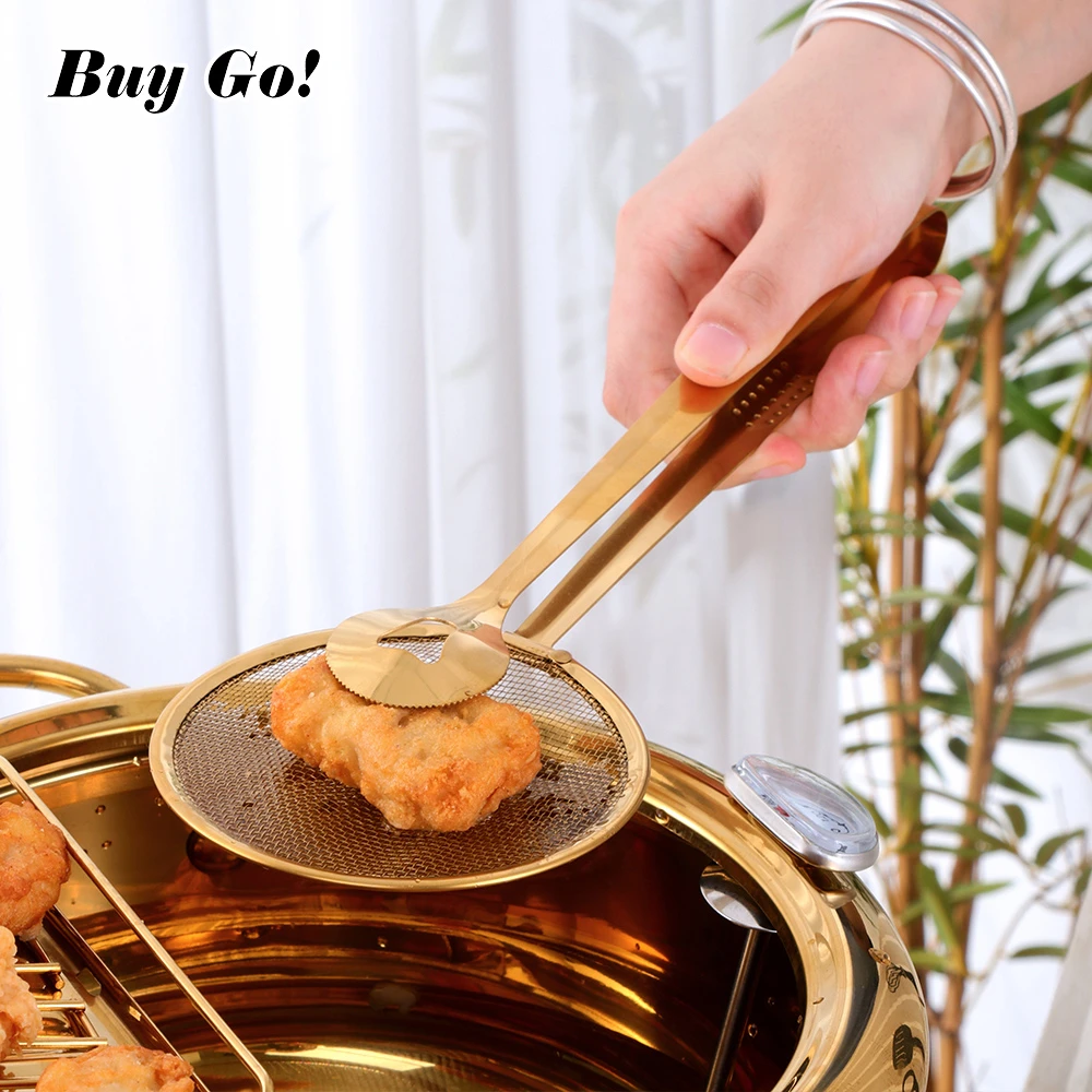 Multi-functional Stainless Steel Fryer Clamp Strainer Filter Spoon With Clip Food Kitchen Oil-Frying BBQ Filter Cooking Tools