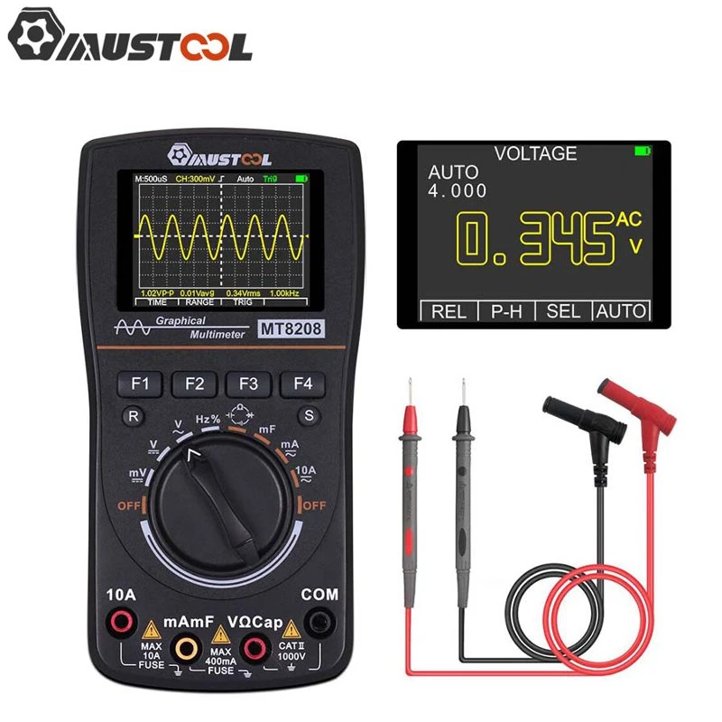 Upgraded MUSTOOL MT8208 2 In 1 HD Intelligent Digital Multimeter Graphical Oscilloscope 2.5Msps Sampling Rate Electronic Test