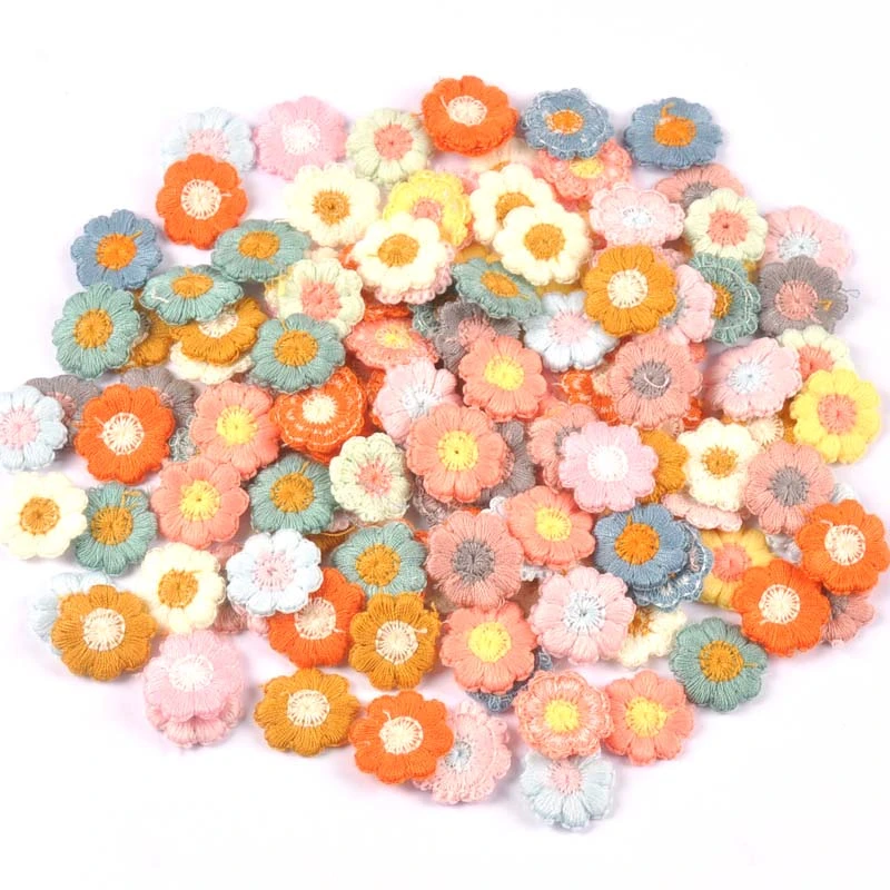 50PCs Handmade Stick on Appliqued Lace Flowers Applique Scrapbooking DIY Craft Headwear Accessory 18mm