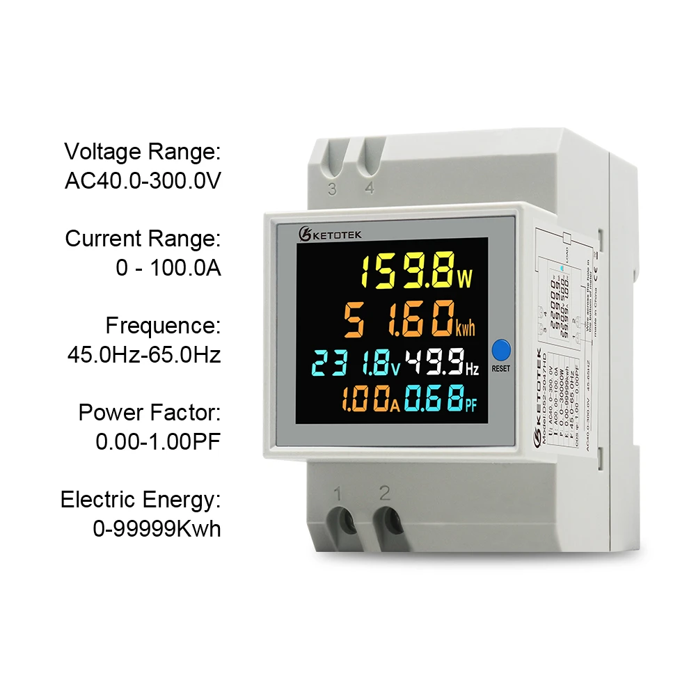 Din Rail LCD/LED Digital Energy Meter Wattmeter AC 40-300V 0-100A Ammeter Voltmeter Volt Amp Voltage Current Meter Power Meter