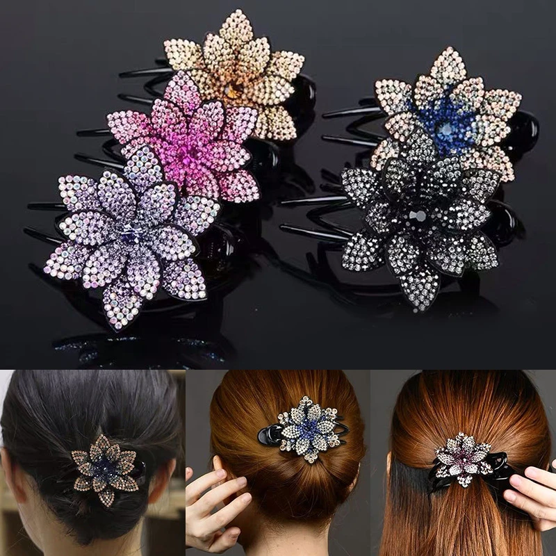 Rhinestone Hairpin Women Hair Clips Female Elegant Duckbill Clip Hair Claws Hairgrip Fashion Hair Accessories Ponytail Headwear