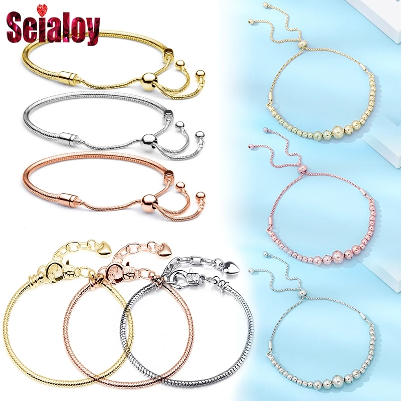 Seialoy New High Quality Adjustable Size Snake Bone Bracelets Fit Original Beaded Bracelet For Women Boy Girl Child Charm Bangle
