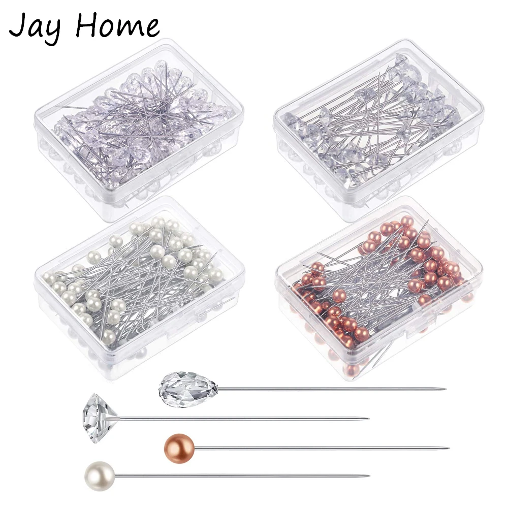 100pcs Pearl Head Pins Crystal Head Corsage Sewing Pins Straight Pins for Dressmaking Jewelry Wedding Party Decorations