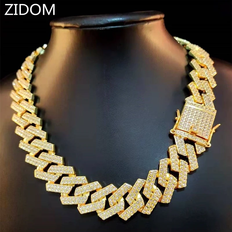 20mm Men Hip Hop Chain Necklace pave setting Rhinestone Male Hiphop iced out bling rhombus Cuban Chains Necklace fashion jewelry