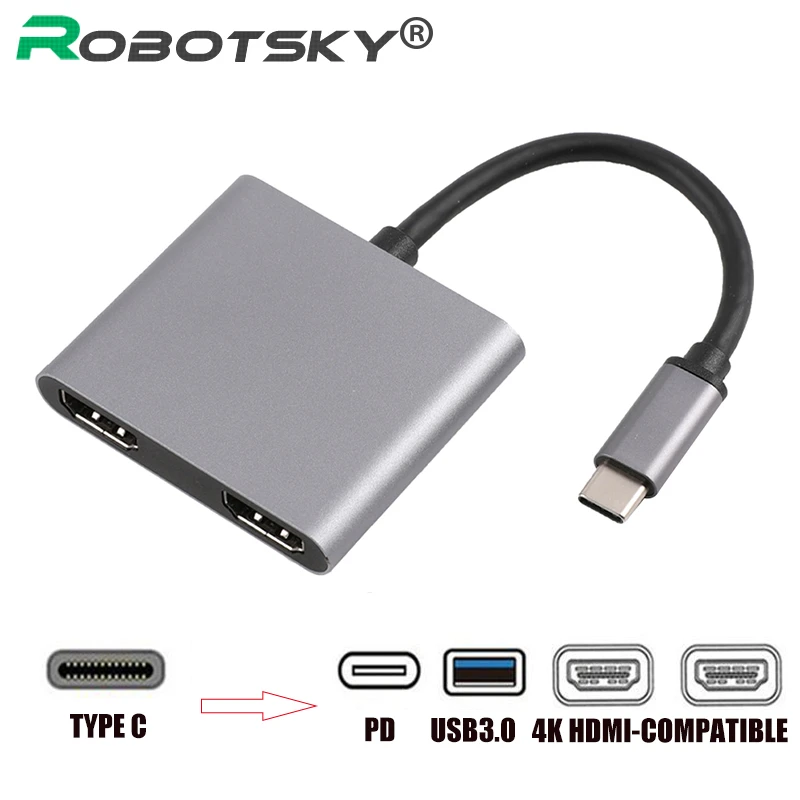 4k HD USB Type c To Dual HDMI-compatible 87W PD USB 3.0 HUB Display Dual Screen USB C HDMI-compatible Audio Video Converter