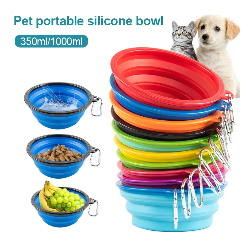 350/1000ml Foldable Feeder Bowls for Dog Puppy Pet Cat Water Drinking Bowl Food Container Silicone Eating Dish Portable Travel