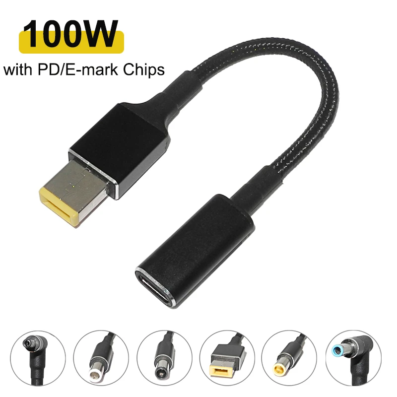 100W Fast Charging Cable Cord USB Type C Female to 5.5x2.5 7.9x5.5 4.5x3.0 7.4x5.0mm Male Plug Converter Adapter for Asus Lenovo