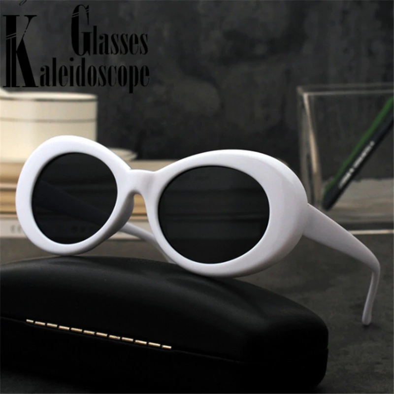 Vintage Oval Sunglasses Women Fashion Goggle Kurt Cobain Sunglass Luxury Brand Outdoor Goggles Male Female Black White UV400