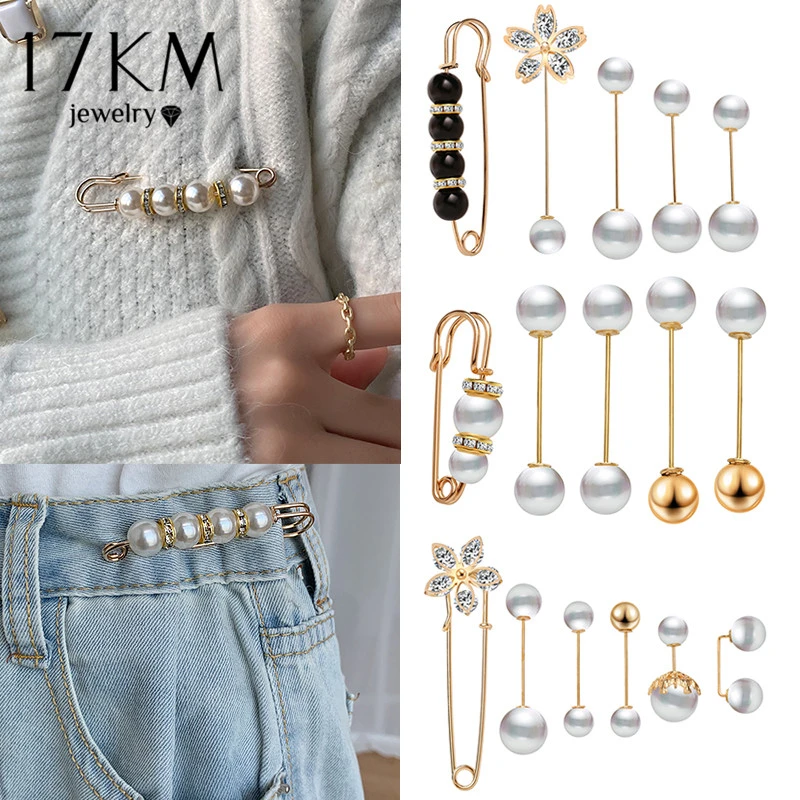 17KM Vintage Pearl Clothing Pins For Women Decoration Dress Pants Buckle Brooches Set 2021 Trend Accessories Jewelry