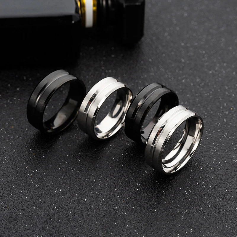 Men's wedding ring BASIC black pure 8MM stainless steel matte brushed ring, Christmas gift