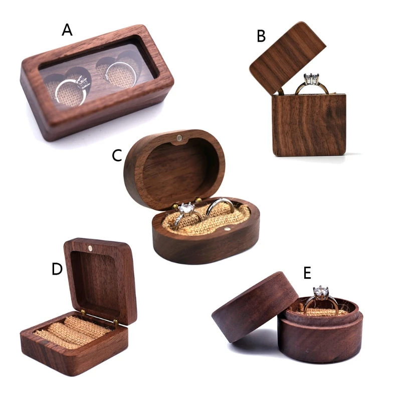 Walnut Wood Jewelry Box Engagement Wedding Ceremony Ring Storage Proposal Portable Ring Holder Rustic Wedding Ring Box