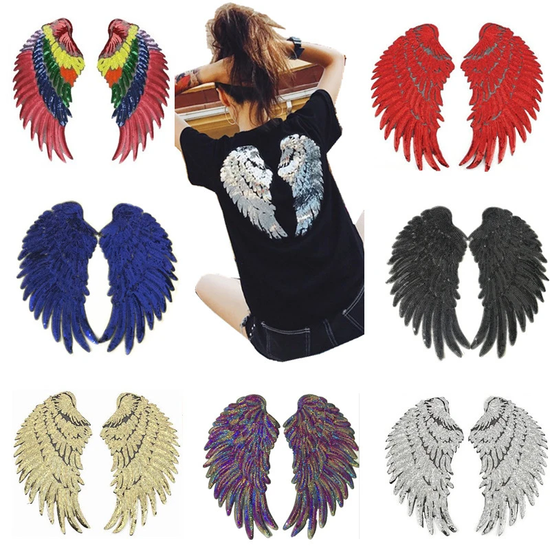 2Pcs New Small wing Patches Embroidered Cloth Stickers DIY Clothing Accessories Sequin Patch Decorative Chapters Have Adhesive