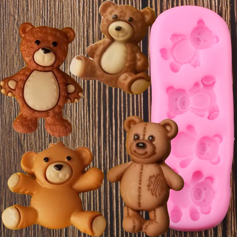Cute Baby Bears Silicone Molds Polymer Clay Candy Chocolate Gumpaste Mold DIY Party Cupcake Topper Fondant Cake Decorating Tools