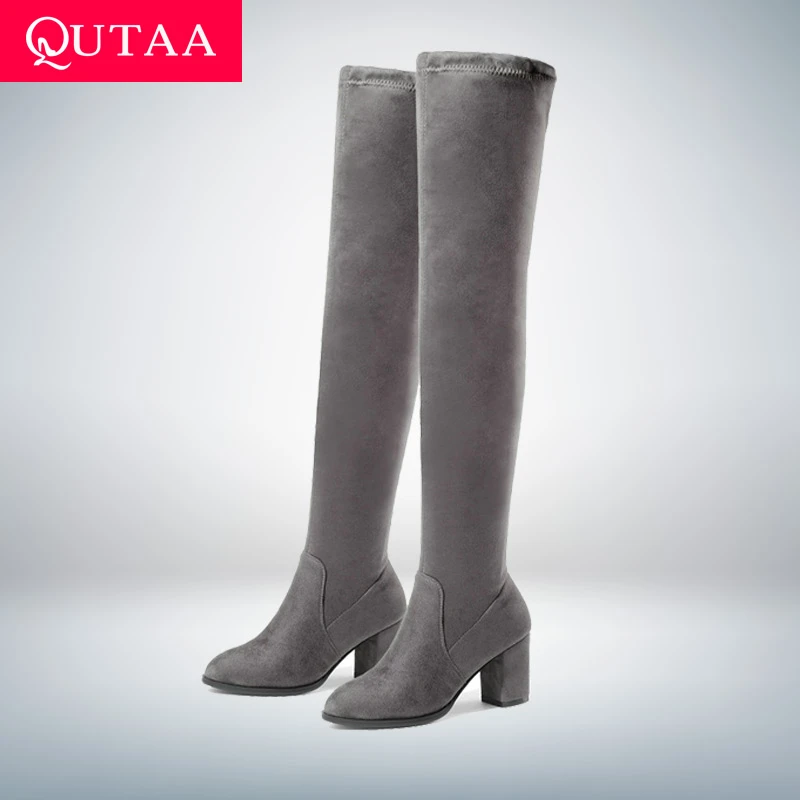 QUTAA 2020 Women Over The Knee High Boots Square High Heel Women Shoes Platform Winter All Match Sexy Women Boots Size 34-43