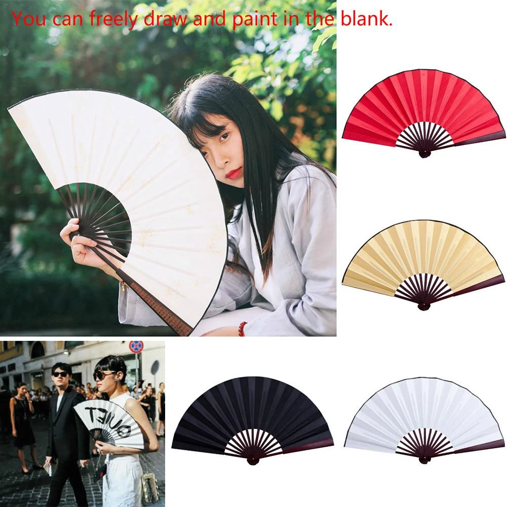 10/13 inch Folding Fan Hand Silk Cloth DIY Chinese Folding Fan Wooden Bamboo Antiquity Folding Fan DIY Calligraphy Painting