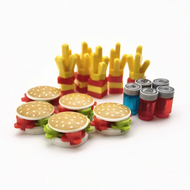 Hamburger Chips City Building Blocks Fast Food Parts MOC Compatible Friends Bricks Montessori Toys for Boys Girls DIY Kit