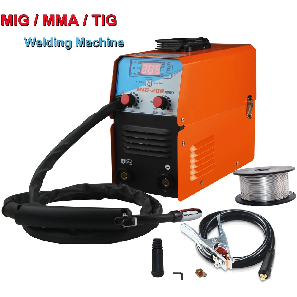 Mini MIG-200 AC220V IGBT MIG MMA TIG Gasless Welder Welding Machine Soldering Tool Welding Equipment