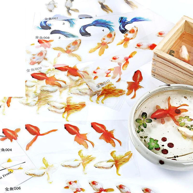 9Style 3D Goldfish Blue Fish Leaves Grass UV Resin Stickers Clear Film Resin DIY Fillers Water-Like Painting Jewelry Making Tool