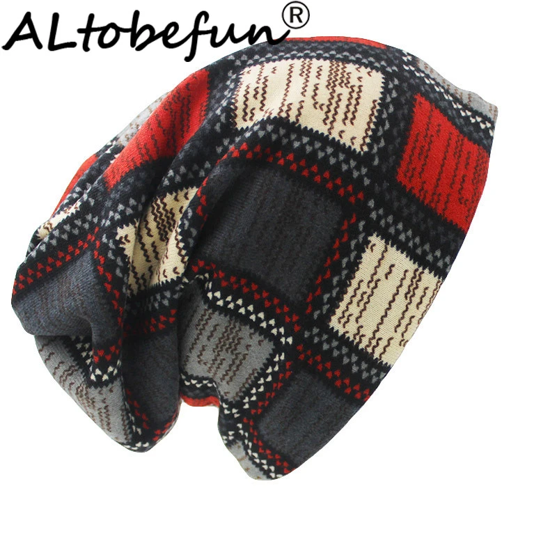 ALTOBEFUN Brand Autumn Winter Hats For Women Skullies And Beanies Men Hat Unisex Plaid Design Contrast Color Ladies Hat BHT022