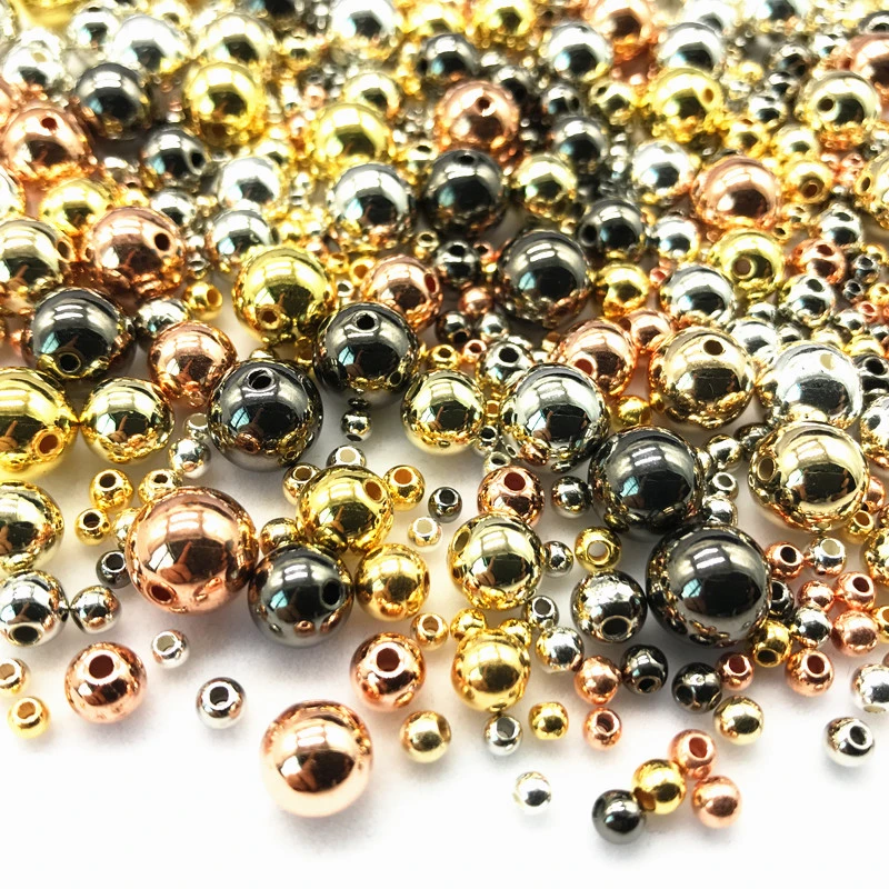Wholesale 3/4/6/8/10/12mm 30-500pcs Gold/Gun-Metal Plated CCB Round Seed Spacer Beads For Jewelry making DIY