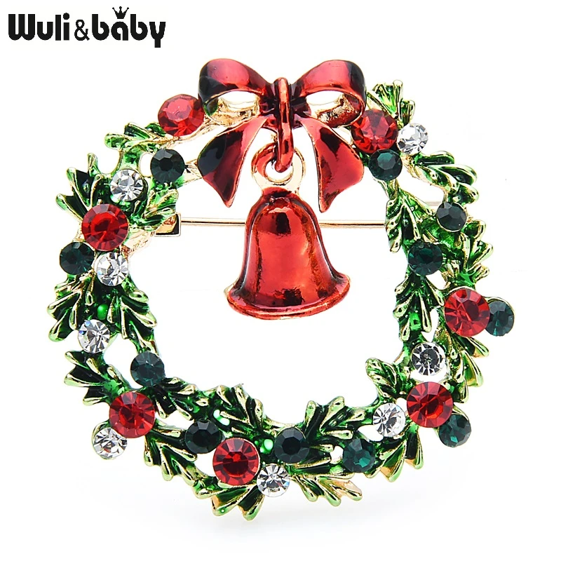 Wuli&baby Classic Enamel Wreach Bell Brooches Women Men Flower Christmas Brooch Pins