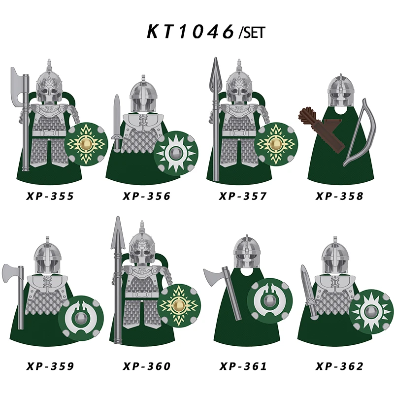 Koruit Medieval Knight Lord Rohan Warrior Helmet Shield Weapon Armor Accessories Figures Building Blocks Kids Toys KT1046