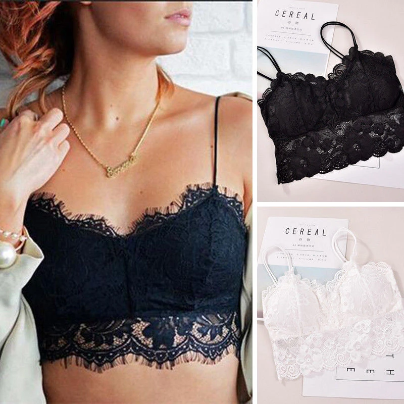 Fashion Lady Lace Strap Bras Sexy Tops Tube Women Underwear Chest Wrap Bandeau Summer Casual  Black White V Neck Tank Tops