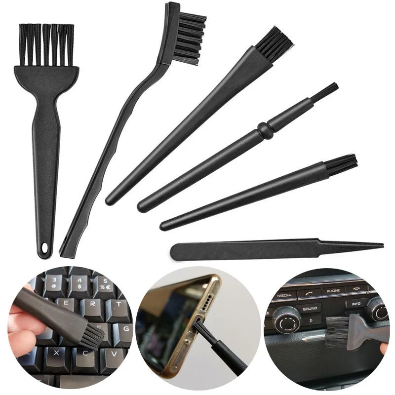 6pcs/set Black Keyboard Cleaning Brush Kit Small Computer Dust Brush Cleaner Anti-static For Laptop USB Household Cleaning Tool