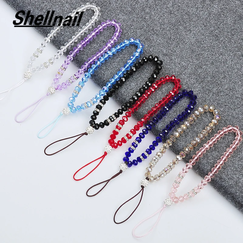 Shellnail Universal Phone Charm Strap Fashion Crystal Beads Hand Wrist Lanyard for Phones iPhone X Samsung Camera GoPro Keychain