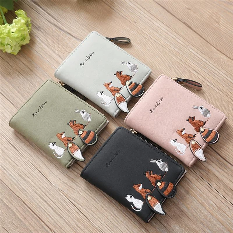 Cute Animal Print Lady Women Short Wallet PU Leather Small Coin Purse Cartoon Wallets Pouch For Girls Female Portefeuille Femme