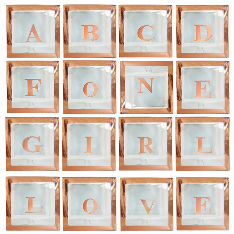 Rose Gold Transparent Letter A-Z Box Custom Baby Name Balloon Baby Shower Box Girl First 1st Birthday Party Decor Kids Babyshowe