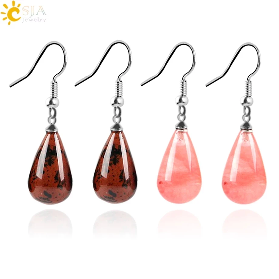 CSJA 16 Colors Classic Tear Water Drop Natural Stone Beads Crystal Pendant Dangler Dangle Earring Women Jewelry Decoration E108