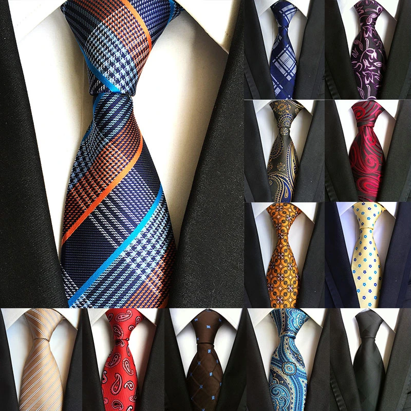 Fashion Classic Men's Tie Plaid Striped Jacquard Silk Necktie Business Formal Wedding Party 8cm 1200 Needles Corbatas Gravata