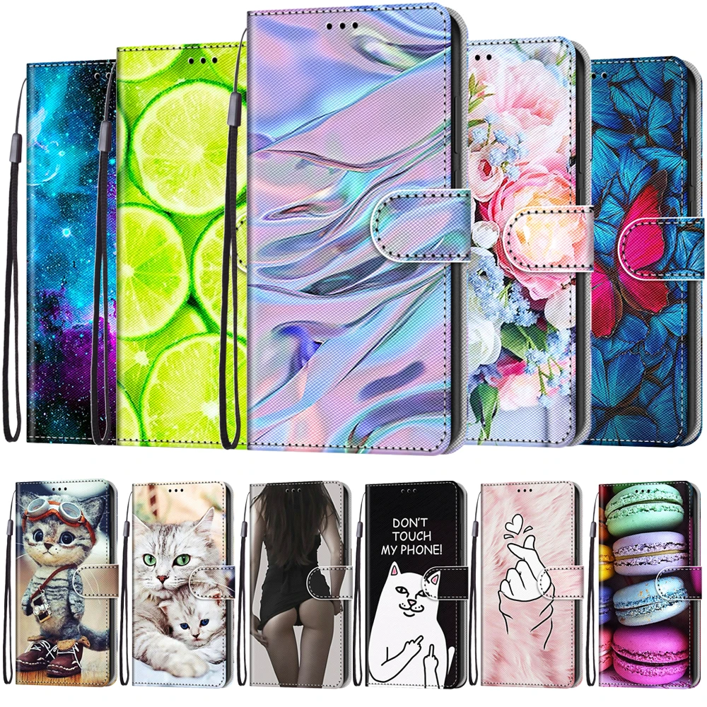 Case For Huawei Honor 9A 9C 8A 8X 9 X 10 20 Lite 7X 6A Phone Cover Wallet Painted Leather Flip Book Funda Protective Bumper Case