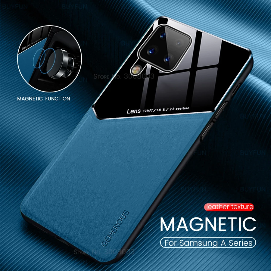 hard pc leather car magnetic suction back covers for samsung galaxy a02 a02s a12 a22 a32 a42 a52 a72 2021 4g 5g protective case