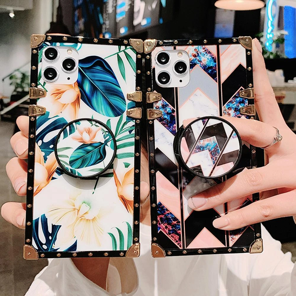 Fashion Lips Banana Leaf Ink Marble Luxury Square Metal Silicone Soft cover for iphone 13 12 11 Pro MAX XS XR 7 8plus phone case