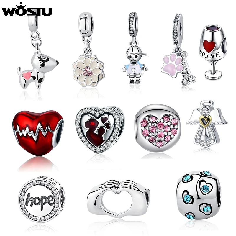 Hot Sale Dog Heart Charm Beads Pendant Fit Original Bracelet Bangle DIY Necklace For Women Girls Wedding Party Jewelry Gifts