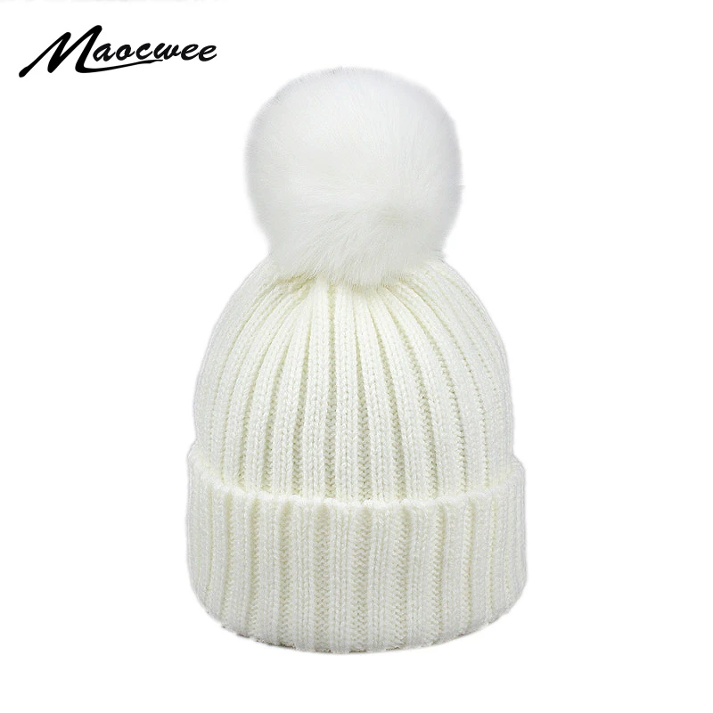 Faux Fur Pompom Hat Winter kid Hats Skullies Beanies Child Warm Caps Elasticity Knit Beanie Hats Children Pom Pom Hats Girls Boy