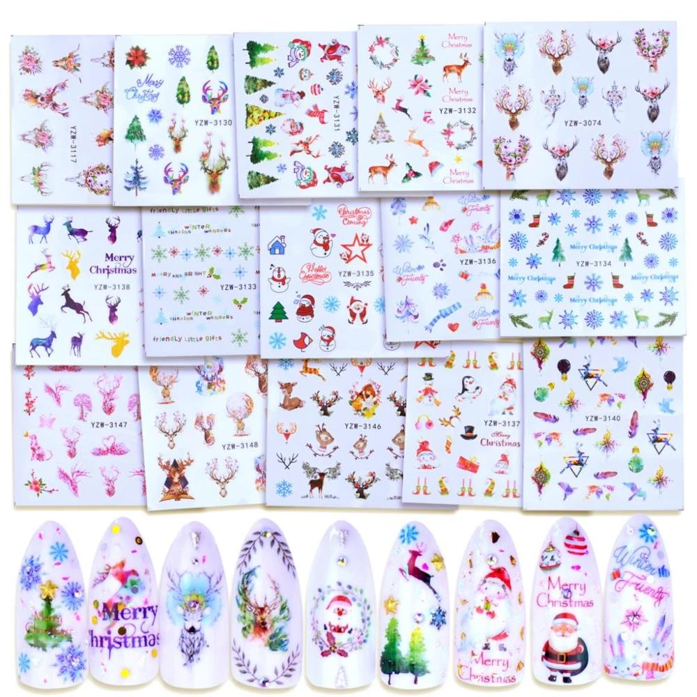 1pcs Nail Water Transfer Stickers Christmas New Year Nail Decals Water Slider Santa Claus Elk Snowman Manicure Decor Nail Tool