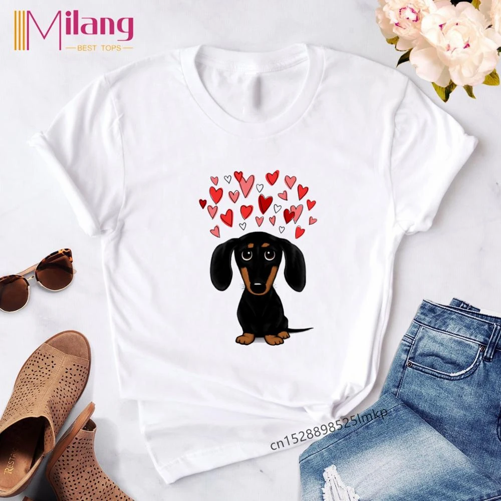 Female T-shirt dachshund kawaii streetwear tees Women T-Shirt Fashion dog graphic T Shirts Short Sleeve Harajuku ropa mujer