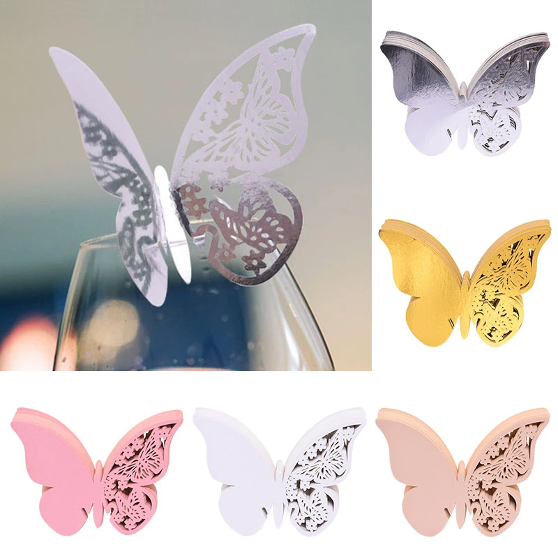 20/50pcs Hollow Butterfly Cup Card  Wine Glass Paper Name Place Seats Card Favor Wedding Party Baby Shower Table Decoration