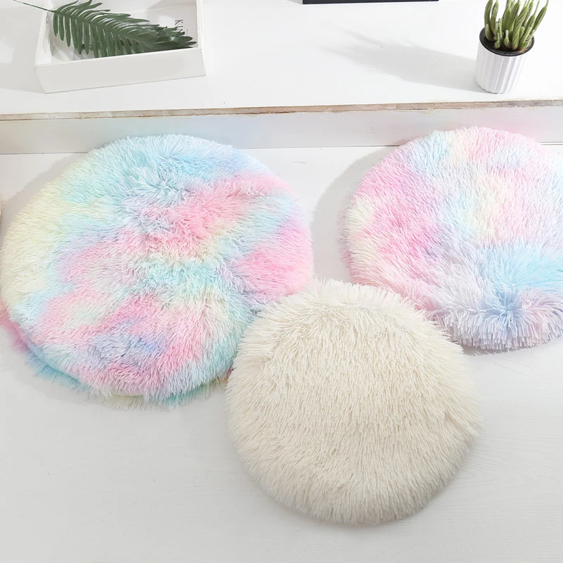 Round Dog Mat Soft Long Plush Comfortable Pet Bed Fluffy Dog Cushion Warm Cat House Puppy French Bulldog Pet Accessories