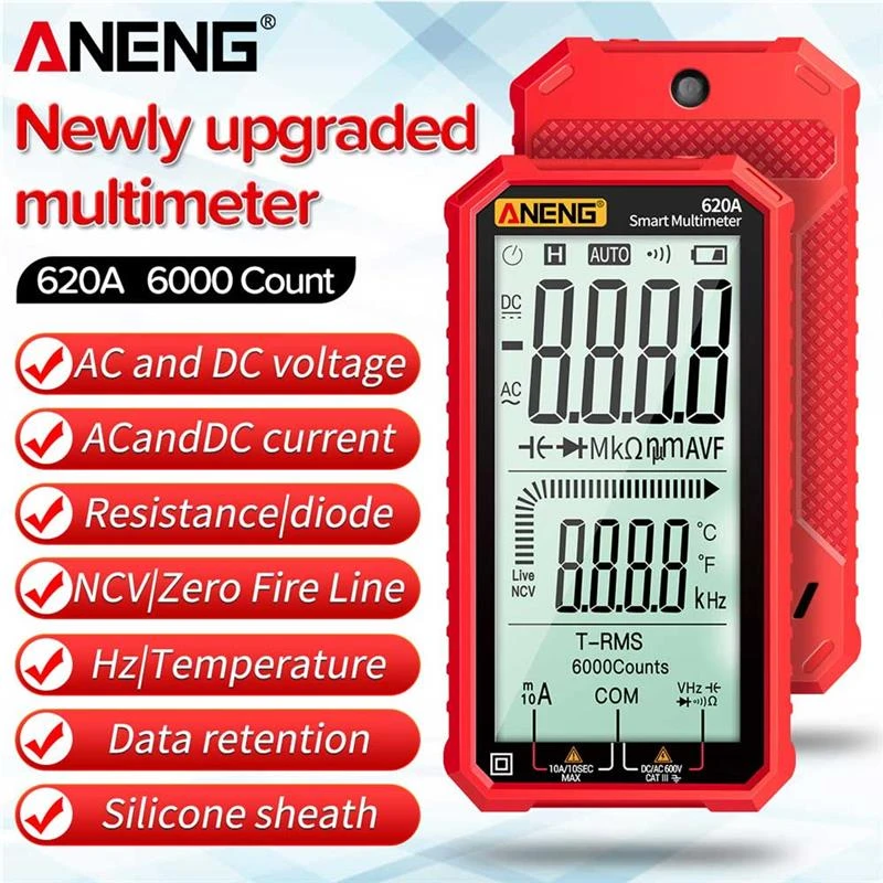 ANENG Digital Multimeter 620A Transistor Testers 6000 Counts True RMS Auto Electrical Capacitance Meter Temp Resistance Measure