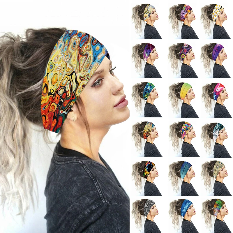 Wide Cotton Stretch Women Headbands Floral Prints Elastic Hair Bands For Women Headwrap Turban Headwear Girls Hairbands