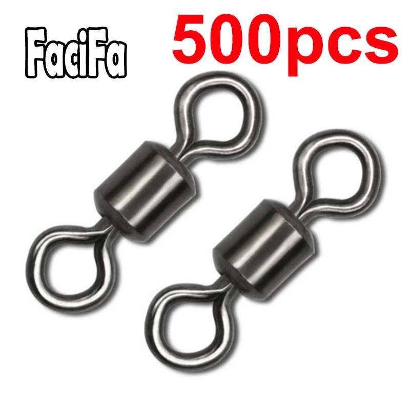 500pcs Bearing Swivel Fishing Connector Stainless Steel Carp Fishing Accessories Snap Fishhook Lure Solid Ring Swivel Tackle