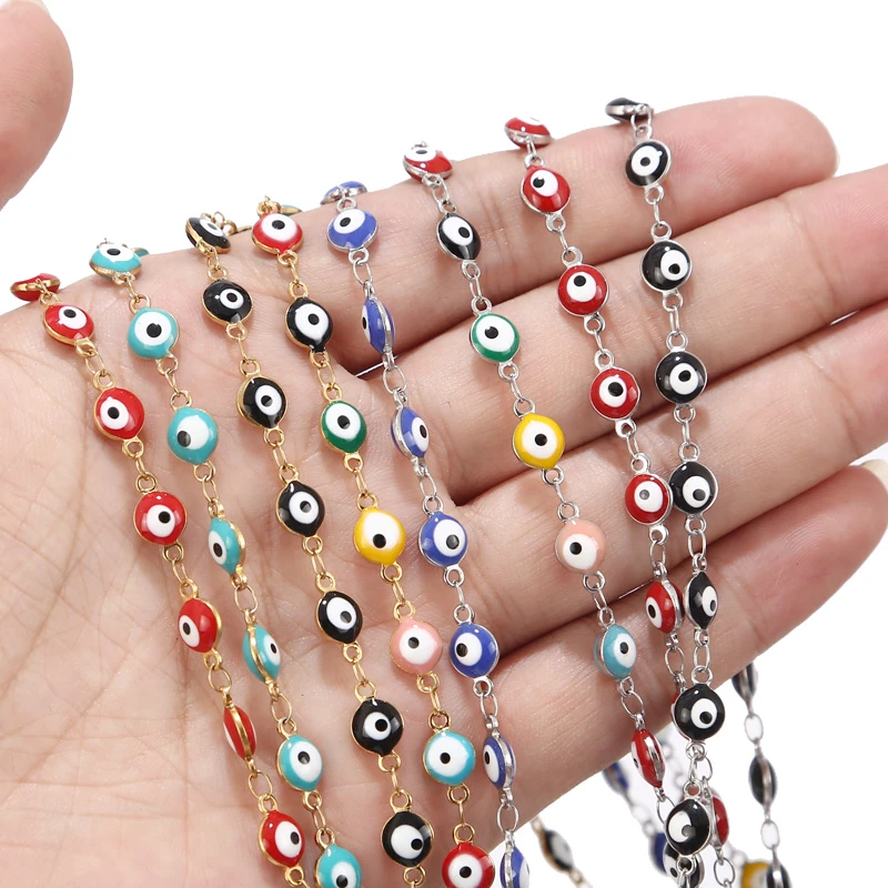 1 Meter 6mm Stainless Steel Eye Chain Gold Black/Red Turkey Eye Rosary Beads Chain Wholesale Chain Findings