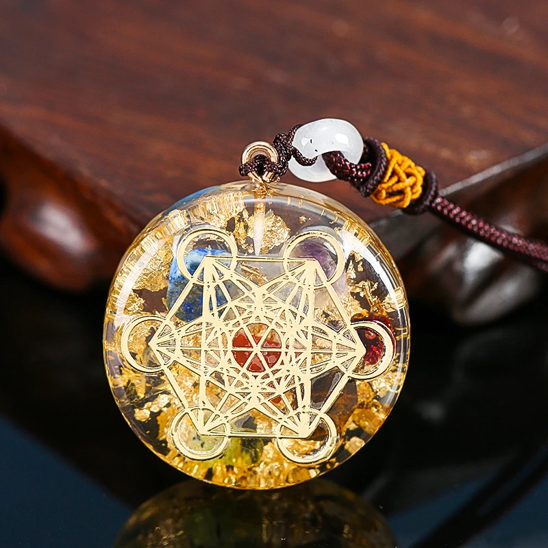 Orgonite Pendant Necklace Metatron Cube Resin Pendant Cosmic Healing Crystal Sacred Geometry Chakra Necklace Meditation Jewelry